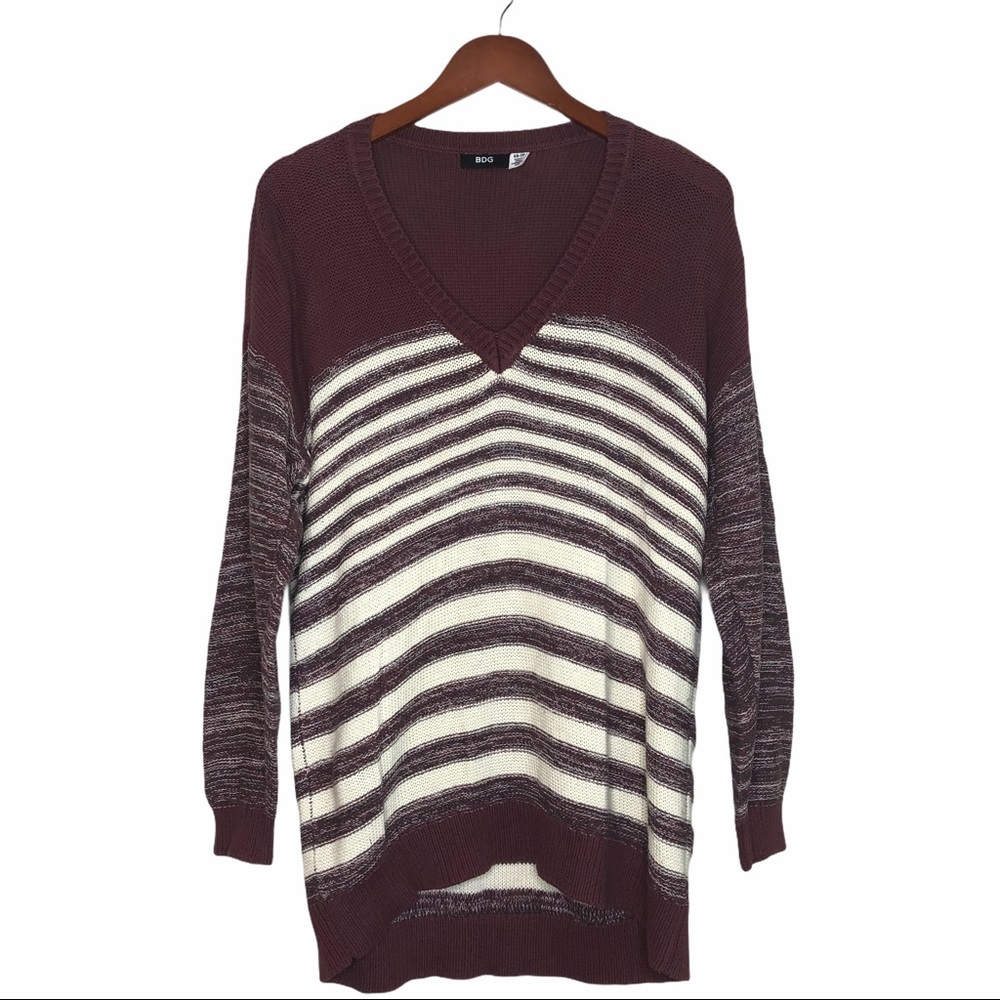 Urban Outfitters BDG V Neck Striped Boyfriend Knit Sweater Size S Oversized